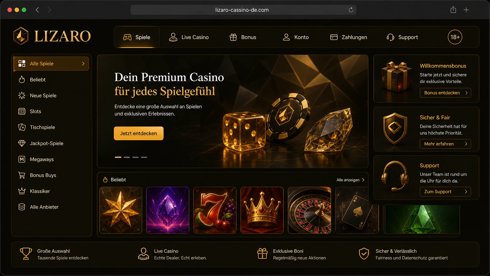 Das Angebot von Lizaro Casino